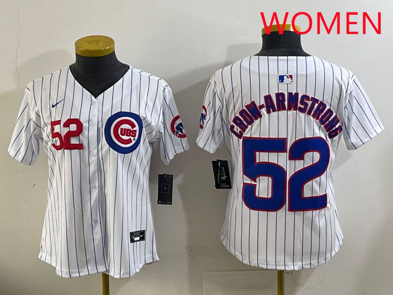 Women 2025 Chicago Cubs 52 Crow-Armstrong White Stripe Game Nike MLB Jersey style 2